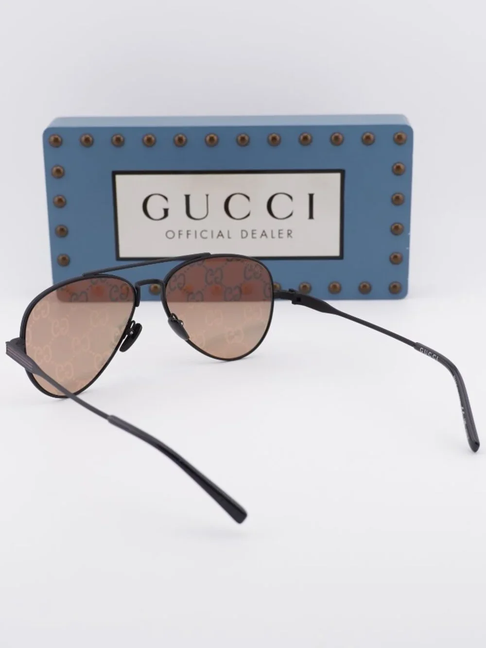Gucci GG1874S 005 Aviator Sunglasses - Black\ Orange Mirror with GG Pattern